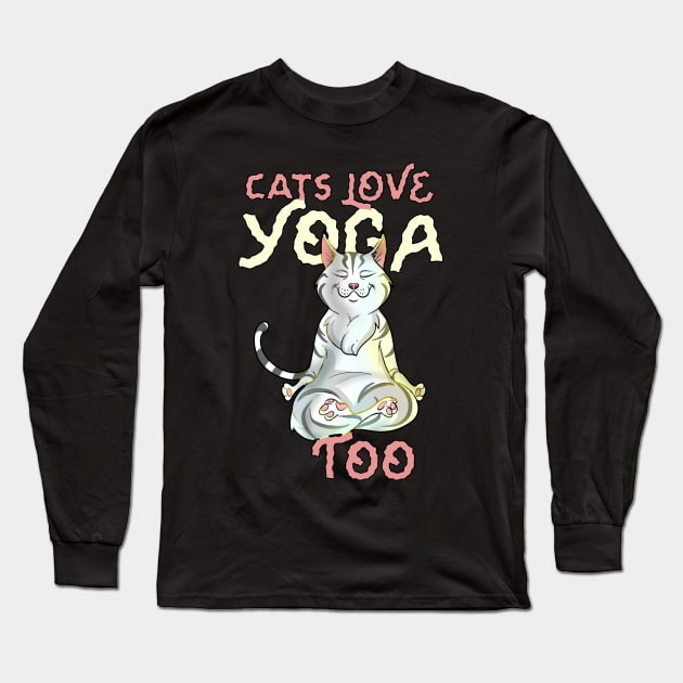 Meditating Cats Love Yoga Long Sleeve T-Shirt by Trendy Black Sheep